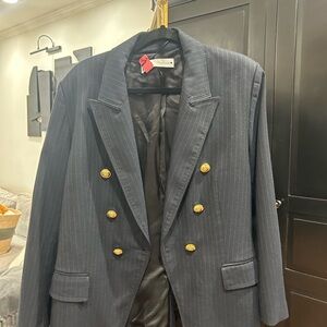 Zara Black Pinstripe Blazer with Gold Buttons